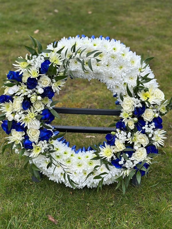 White & Blue Funeral Wreath